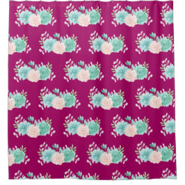 Pastel Pink & Green Floral Bouquet Pattern Douchegordijn