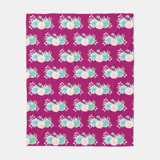 Pastel Pink & Green Floral Bouquet Pattern Fleece Deken (Voorkant)