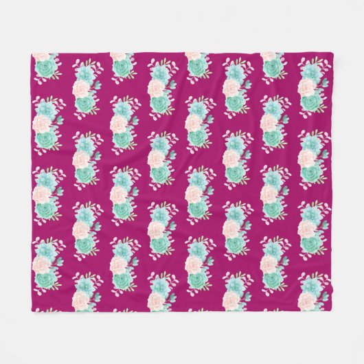 Pastel Pink & Green Floral Bouquet Pattern Fleece Deken (Voorkant (Horizontaal))