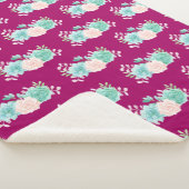 Pastel Pink & Green Floral Bouquet Pattern Sherpa Deken (3/4)
