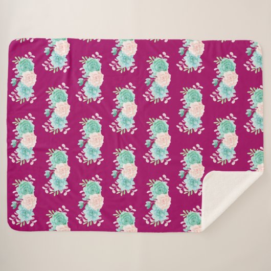 Pastel Pink & Green Floral Bouquet Pattern Sherpa Deken (Voorkant (horizontaal))