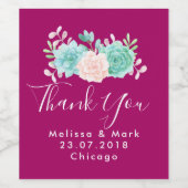 Pastel Pink & Green Floral Bouquet Weddenschap Bed Wijn Etiket (Enkel label)