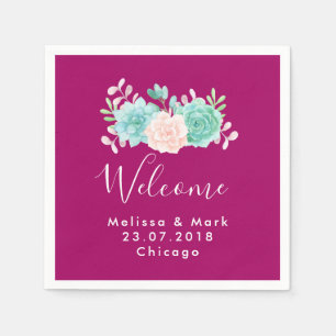 Pastel Pink & Green Floral Bouquet Welkome bruilof Servet