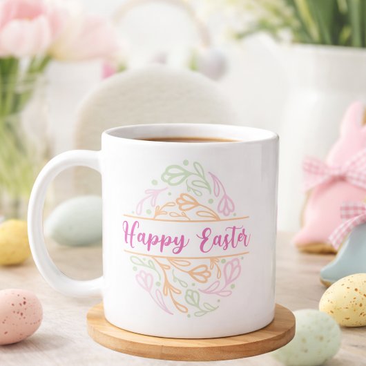 Pastel Pink Green Floral Easter Egg Happy Easter Koffiemok