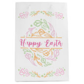 Pastel Pink Green Floral Easter Egg Happy Easter Medium Cadeauzakje (Voorkant)