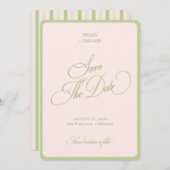 Pastel Pink & Green Stripes Border Retro Wedding Save The Date (Voorkant / Achterkant)