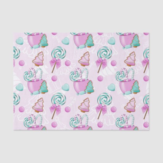 PASTEL PINK & GROENE LOLLIPOPS & CHRISTMAS COOKIES TISSUEPAPIER (Voorkant)
