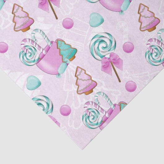 PASTEL PINK & GROENE LOLLIPOPS & CHRISTMAS COOKIES TISSUEPAPIER (Detail)