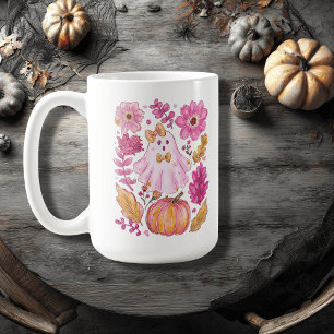 Pastel Pink Halloween Ghost Koffiemok