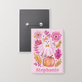 Pastel Pink Halloween Ghost with Custom Name Button (Voorkant / Achterkant)