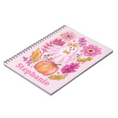 Pastel Pink Halloween Ghost with Custom Name Notitieboek (Linkerzijde)
