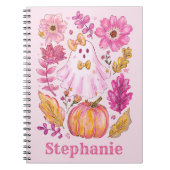 Pastel Pink Halloween Ghost with Custom Name Notitieboek (Voorkant)