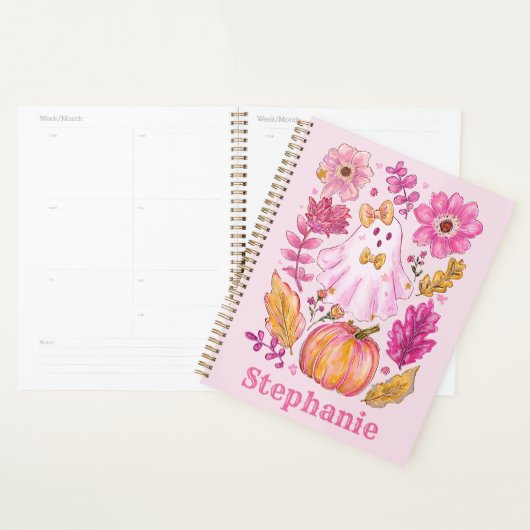 Pastel Pink Halloween Ghost with Custom Name Planner (Display)