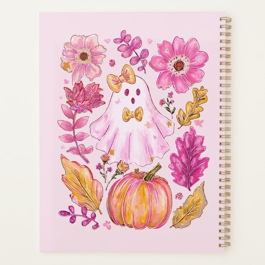 Pastel Pink Halloween Ghost with Custom Name Planner (Achterkant)