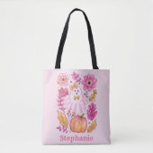 Pastel Pink Halloween Ghost with Custom Name Tote Bag (Voorkant)