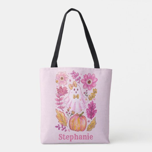 Pastel Pink Halloween Ghost with Custom Name Tote Bag (Achterkant)
