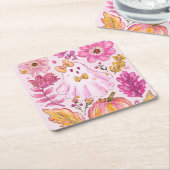 Pastel Pink Halloween Ghost with Flowers and Pumpk Kartonnen Onderzetters (Schuin)