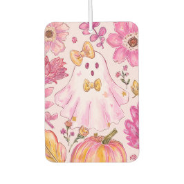 Pastel Pink Halloween Ghost with Flowers and Pumpk Luchtverfrisser