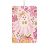 Pastel Pink Halloween Ghost with Flowers and Pumpk Luchtverfrisser (Achterkant)