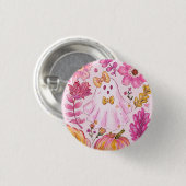 Pastel Pink Halloween Ghost with Flowers and Pumpk Ronde Button 3,2 Cm (Voorkant /achterkant)