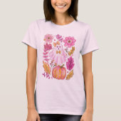 Pastel Pink Halloween Ghost with Flowers and Pumpk T-shirt (Voorkant)