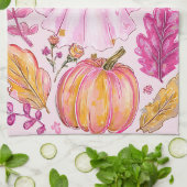 Pastel Pink Halloween Ghost with Flowers and Pumpk Theedoek (Gevouwen)