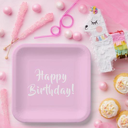 Pastel Pink Happy Birthday Borden Papieren Bordje (Feest)