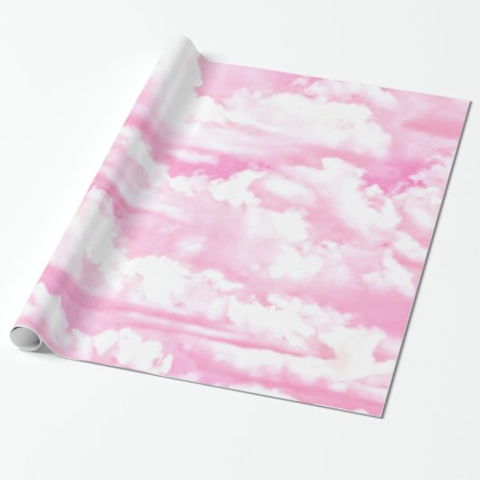 Pastel Pink Happy Clouds-decoratie Cadeaupapier (Uitgerold)