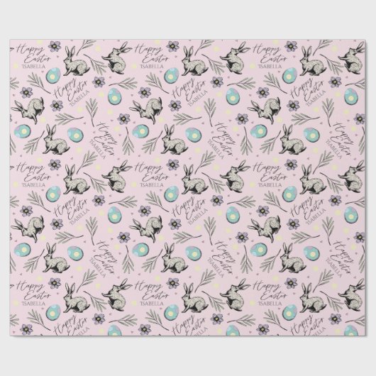 Pastel Pink Happy Easter Bunnies Cadeaupapier (Vlak)