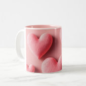 Pastel Pink Heart Pattern Design Tweekleurige Koffiemok (Voorkant links)
