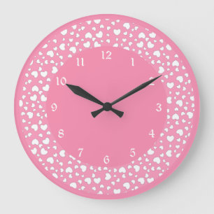 Pastel Pink Heart Polka Dot Patroon Grote Klok