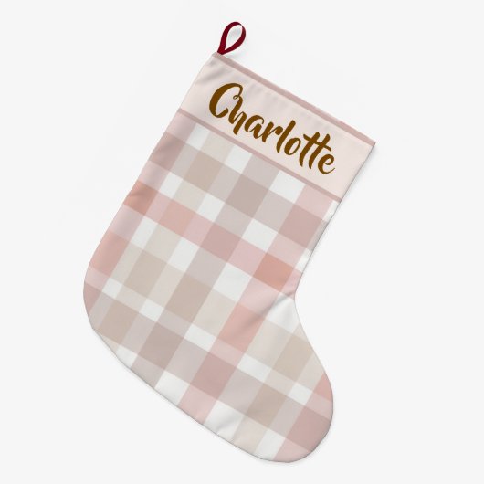 Pastel Pink Holiday Plaid | Christmas Stocking Grote Kerstsok (Voorkant (Hangend))