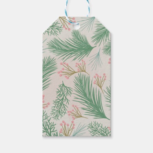 Pastel Pink Holly Christmas Cadeaulabel (Voorkant)