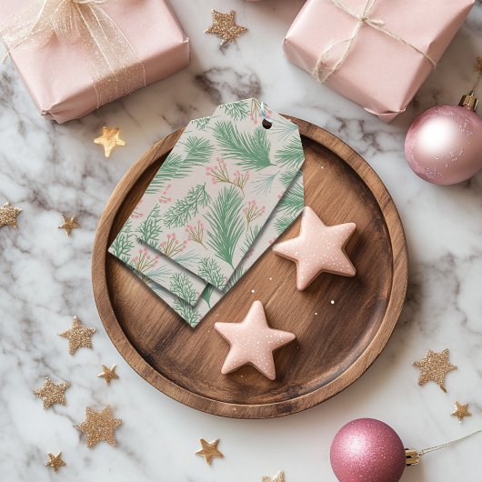Pastel Pink Holly Christmas Cadeaulabel