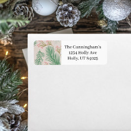 Pastel Pink Holly Christmas Etiket