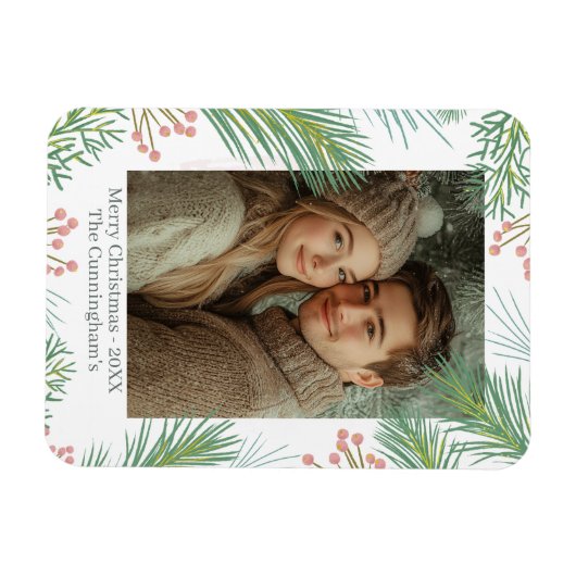 Pastel Pink Holly Christmas Magneet (Horizontaal)