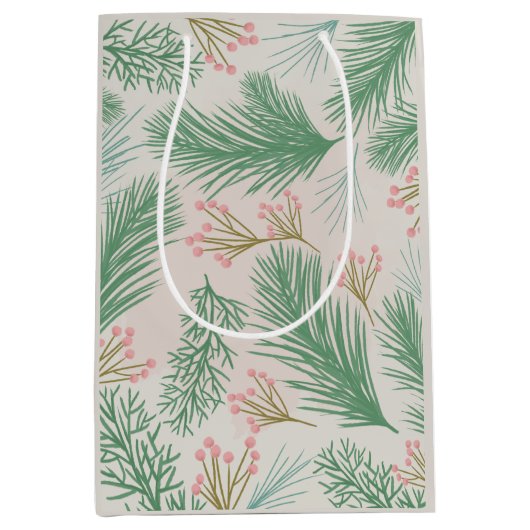 Pastel Pink Holly Christmas Medium Cadeauzakje (Voorkant)