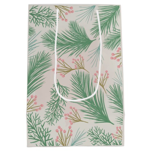 Pastel Pink Holly Christmas Medium Cadeauzakje (Achterkant)