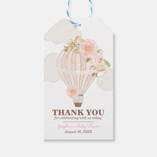 Pastel Pink Hot Air ballonmeisje Baby shower Cadeaulabel (Voorkant)