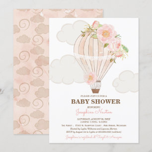 Pastel Pink Hot Air ballonmeisje Baby shower Kaart