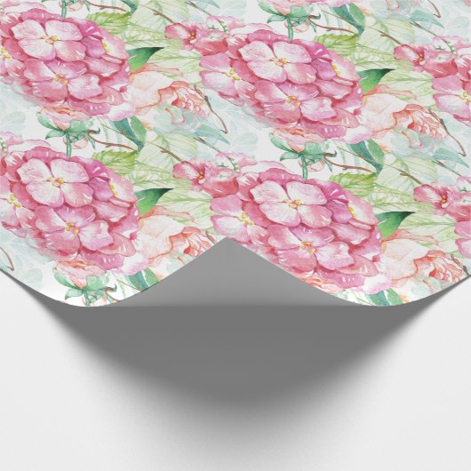 Pastel Pink Hydrangea Botanische Ontstekingsboot o Cadeaupapier (Hoek)