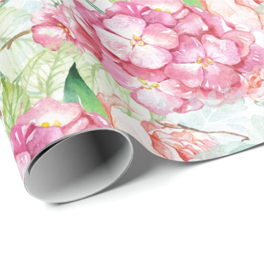 Pastel Pink Hydrangea Botanische Ontstekingsboot o Cadeaupapier (Rol Hoek)