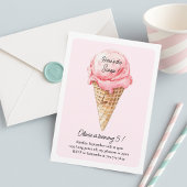 Pastel Pink Ice Cream Cone Birthday Party Kaart
