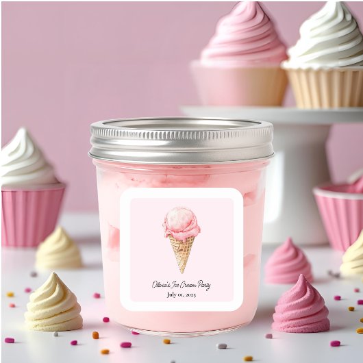 Pastel Pink Ice Cream Sticker | Kids Summer Party