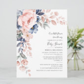 Pastel Pink Indigo Blue Floral Baby shower Kaart (Staand voorkant)