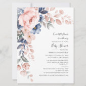Pastel Pink Indigo Blue Floral Baby shower Kaart (Voorkant)