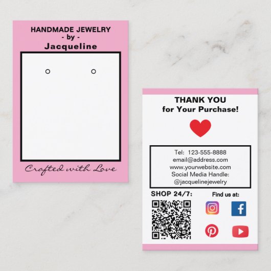 Pastel Pink Jewelry Earrings Social QR Code Visitekaartje (Voorkant / Achterkant)