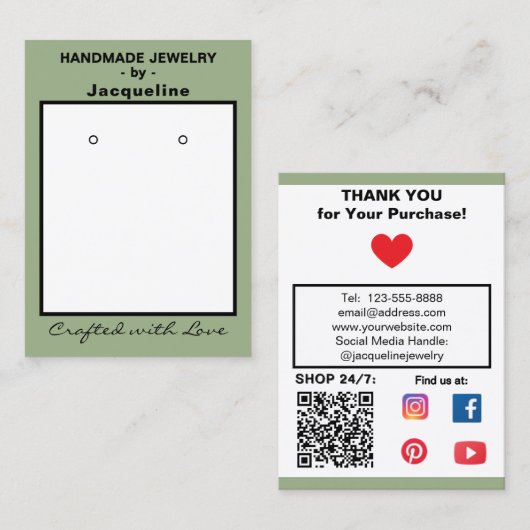 Pastel Pink Jewelry Earrings Social QR Codes Visitekaartje (Voorkant / Achterkant)