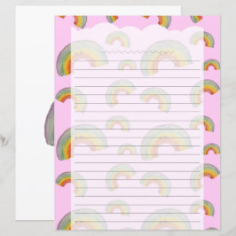 Pastel Pink Kawaii Rainbow Stationery Paper