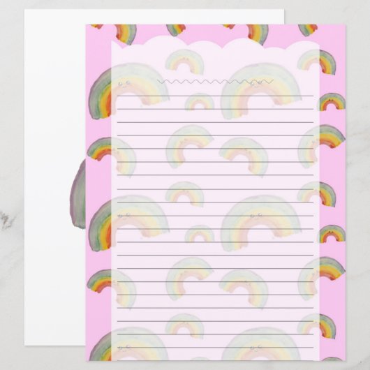 Pastel Pink Kawaii Rainbow Stationery Paper (Voorkant / Achterkant)